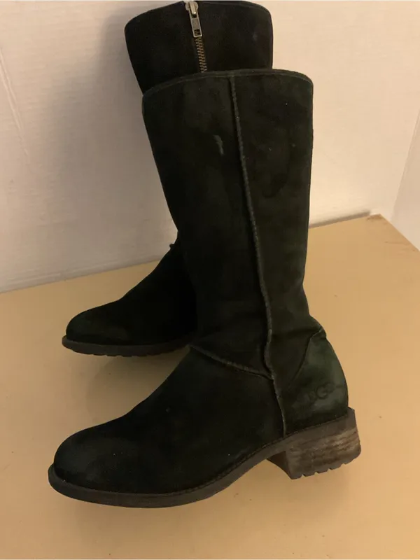 UGG women black suede tall mid calf Linford boots US 6 - Image 5
