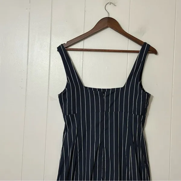 By Anthropologie Pinstripe Midi Dress Size M Navy Square Neck Side Slit - Image 10