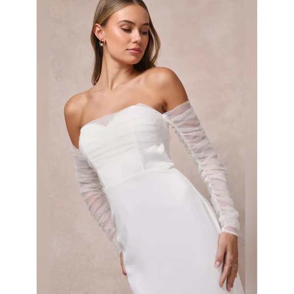 Lulus Eternal Bliss White Tulle Off-the-Shoulder Bustier Maxi Dress Size Small - Image 4
