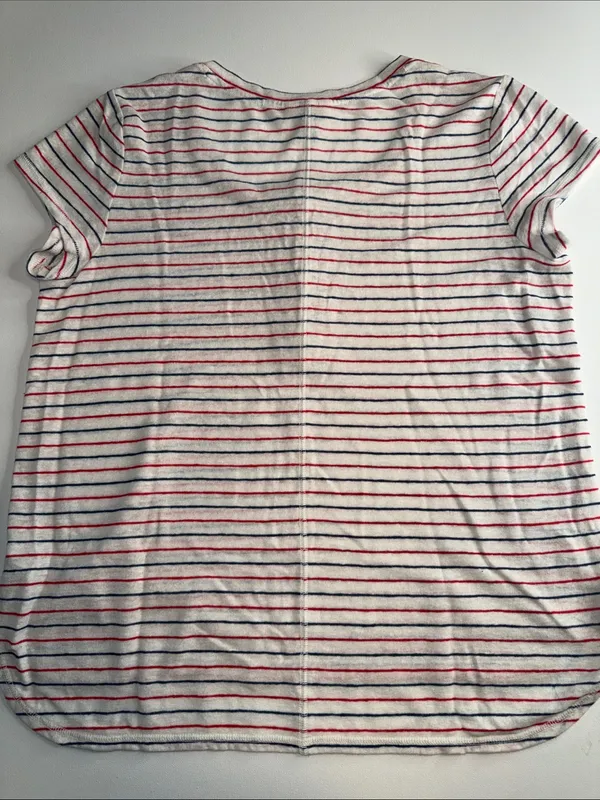 Striped Short-Sleeve Henley Top in White with Red & Navy Stripes - Image 4