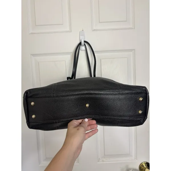 Furla Black Pebbled Leather Large Tote Bag Gold Hardware F Lock Charm - Image 6