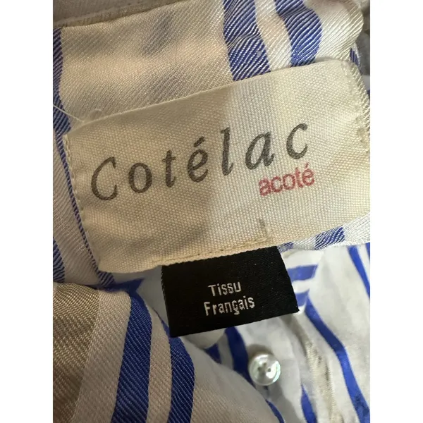 Cotélac Acoté Blue & Gold Striped Button Down Blouse French Designer Size XS/S‎ - Image 7