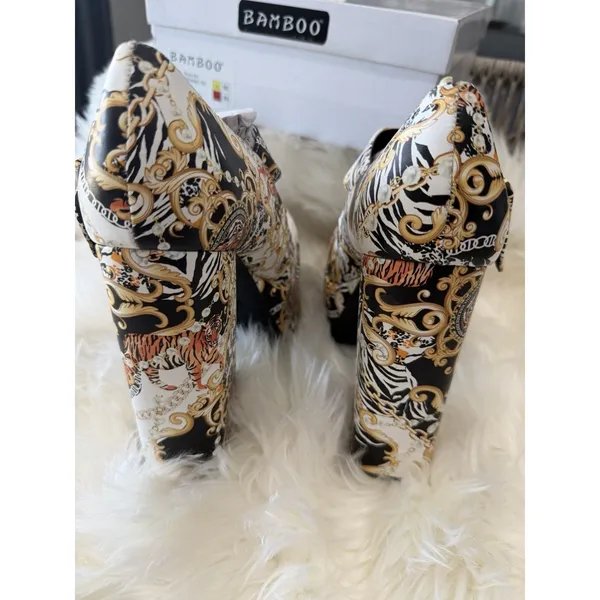 Bamboo Size 8‎ Tiger Baroque Print Platform Block Heel Mary Jane Women's Shoes - Image 5