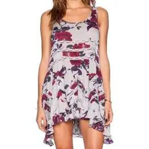 Free People Slip Dress Womens Small Grey Burgundy Voile Lace Trapeze Boho Mini - Image 4