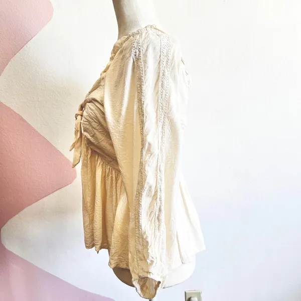 White Puff Sleeve Top Milkmaid Boho‎ Flowy Festival Renaissance Medium - Image 3