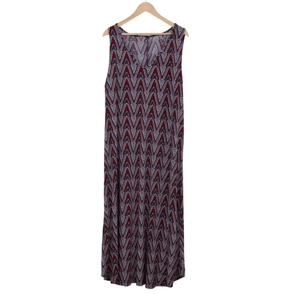 Unbranded Maxi Dress Womens 3X Burgundy Chevron Sleeveless Excellent - Image 2