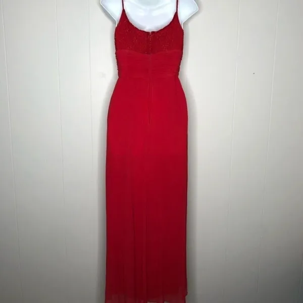 OLEG CASSINI Vintage Silk Dress Womens 6 Red Cherry Beaded Formal Prom Evening - Image 3