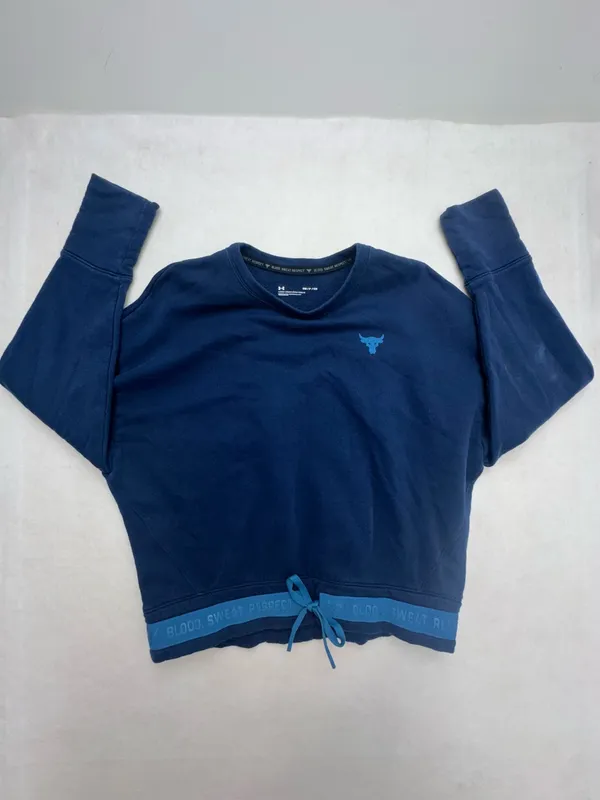 Under Armour Project Rock Cinch Hem Sweatshirt Small Blue Blood Sweat Respect - Image 8