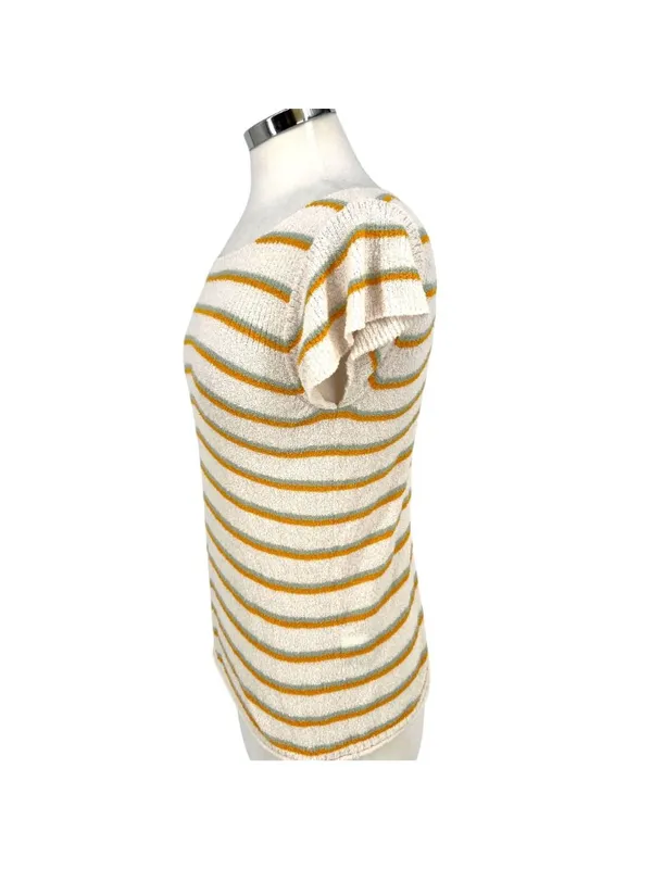 Madewell Striped Short Sleeve Knit Top White Yellow Casual 70s Retro Size Small - Image 4