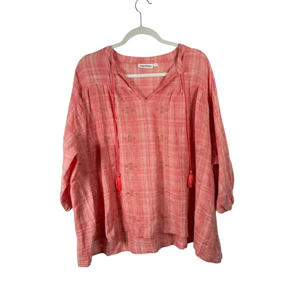 Roller‎ Rabbit Orange Embroidered 100% Cotton Tassel Blouse Preppy Womens Medium - Image 2