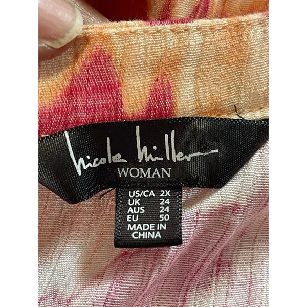 Nicole Miller Woman 2X Boho Tie Dye Peasant Blouse - Orange & Pink Crinkle - Image 8