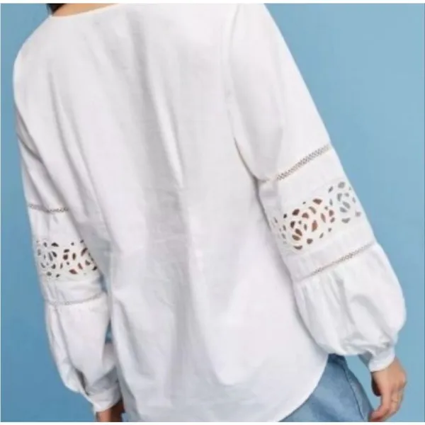 Anthropologie Maeve lace cutout puff sleeve blouse xs - Image 2