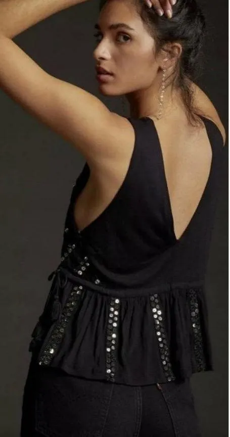 Anthropologie Black Sequin Embellished Top - Image 2