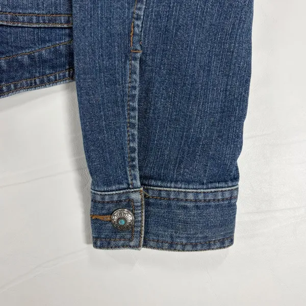 Lauren Ralph Lauren Denim Trucker Jacket Medium Wash Concho Buttons Blue Large - Image 9