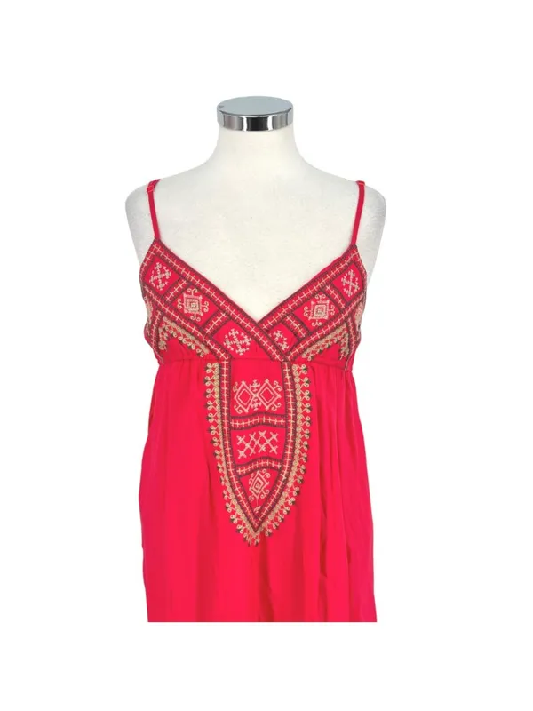 Cute Options Boho Red Maxi Dress Embroidered Adjustable Straps Size Medium NWT - Image 2