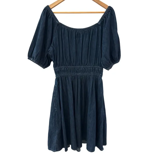 GAP Smocked Denim Mini Dress Dark Wash Size‎ Medium Tall - Image 7