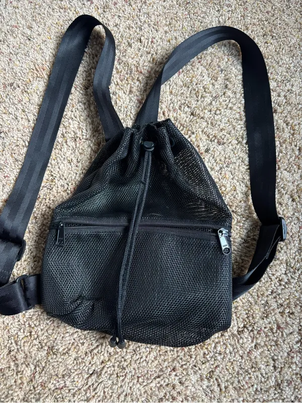 Black Mesh Drawstring Backpack - Image 2