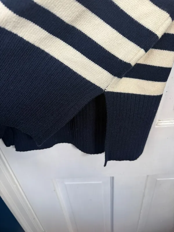 Industry Crew Navy White Stripe Long Sleeve Oversize Chunky Sweater W2368 Sz M - Image 4
