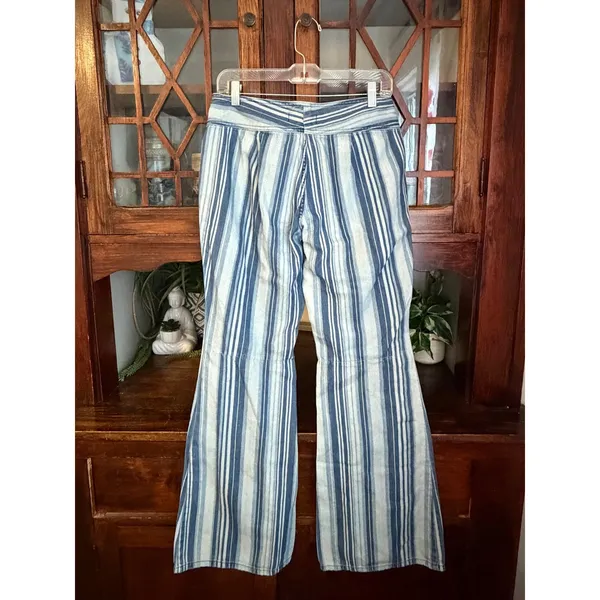 We The Free Free People Striped Blue White Wide Leg Belted Jeans 28 OB934536 - Image 2