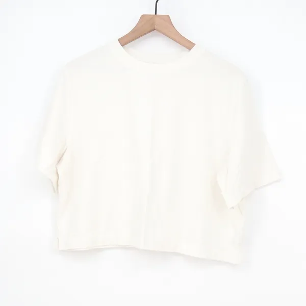 A New Day Womens Cream Cropped Short Sleeve T-Shirt Relaxed Fit Large - Image 2