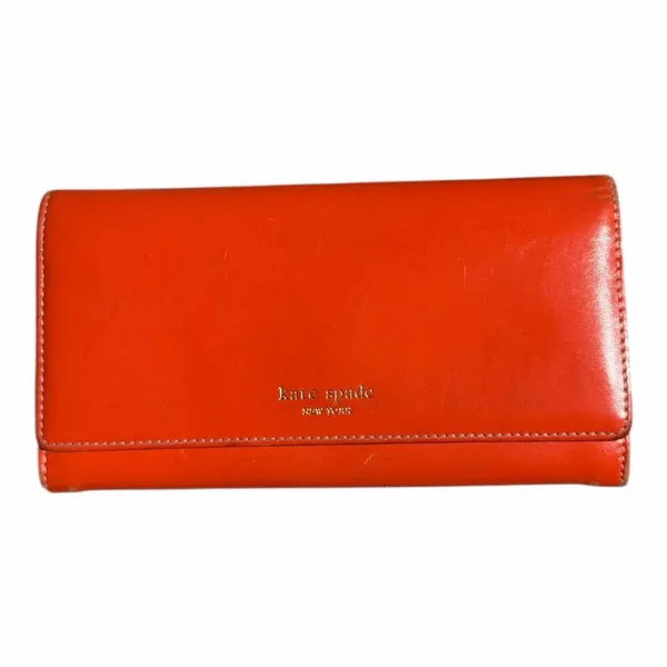 Kate Spade New York Continental Wallet Orange Hot Pink Leather Colorblock - Image 11