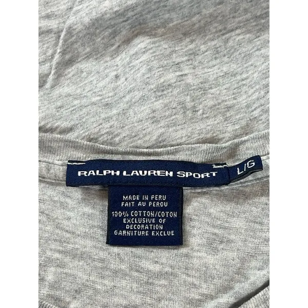 Ralph Lauren Sport Gray Cotton V Neck Long Sleeve T-Shirt L Preppy Pony Logo Y2K - Image 5