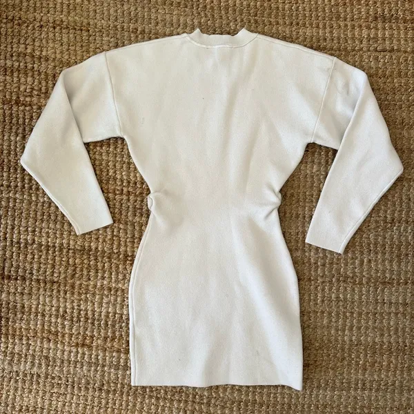 Zara White Mini Sweater Dress With Ruched Waist - Image 3