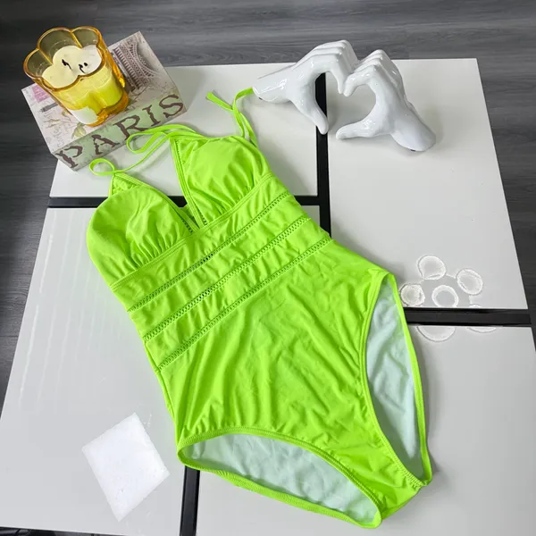 💚 Neon Lime Green Mesh Crochet One-Piece Swimsuit - Size L💚 - Image 2