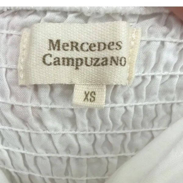 Mercedes Campuzano Women's Boho White Smocked Tie Front Tiered Maxi Dress XS - Image 6