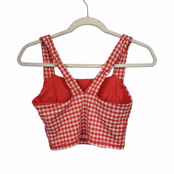 OFFLINE by Aerie Womens Sz M Red Gingham Seersucker Crop Top V Back Built In Bra - Image 3