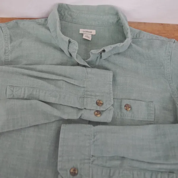 Ladies' LL Bean Green Stretch Cotton Long Sleeve Button Up Shirt Medium - Image 4