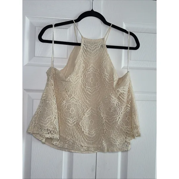 Moon River Crochet Lace Halter Top Womens Size L Cream Boho Festival Blouse‎ - Image 5