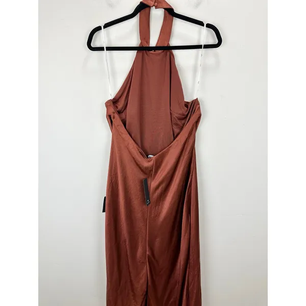 Lulus Love in Your Life Rust Brown Satin Halter Maxi Dress Formal Glam XL NWT - Image 12