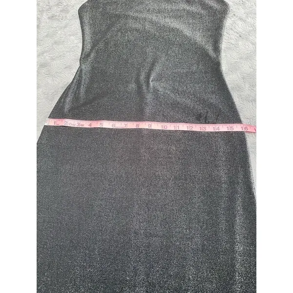 City Triangles Y2K 90s Minimalist Shimmer Open Back Column Maxi Dress Silver Black Size M Read - Image 12