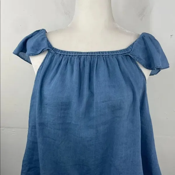 Madewell Chambray Blue Off-Shoulder Top peasant style 100% Cotton size Small - Image 5