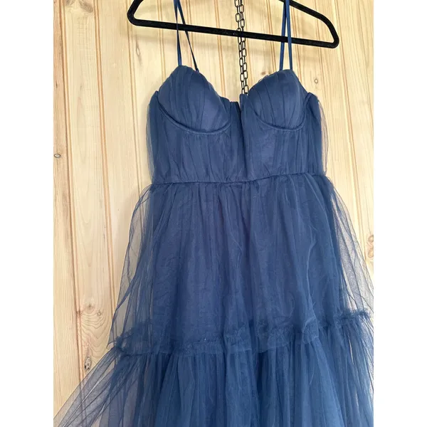 NWT Lulus Unforgettable Poise Navy Blue Tulle Bustier Tiered Maxi Dress Gala XL - Image 4