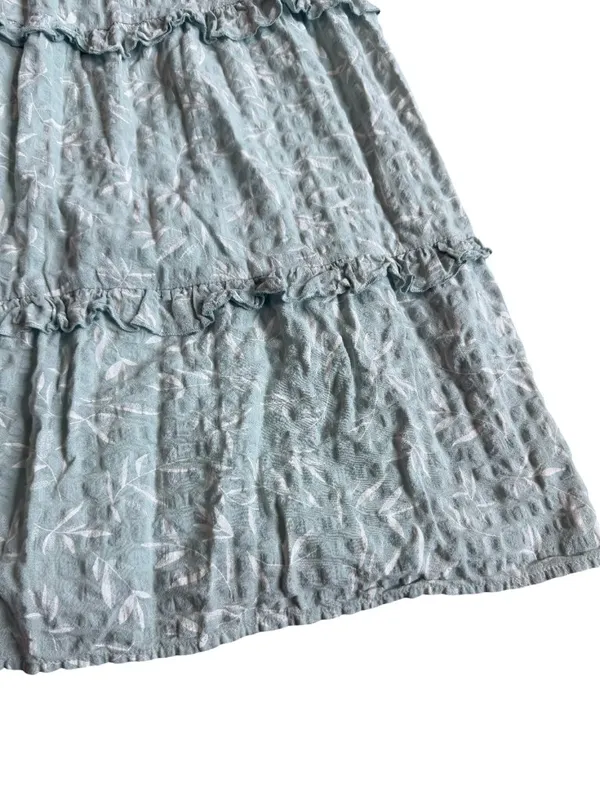 Bohme Mint Tiered Shift Dress Short Sleeve White Leaf Print Boho Size Large - Image 8