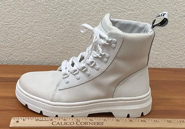 DR. MARTENS Combs Platform Boots in White Ajax+Extra Tough Poly Lace Up Boots 8 - Image 7