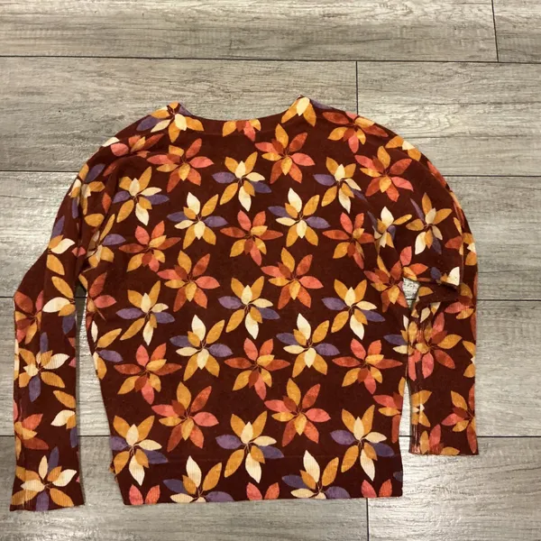 Garnet Hill 100% Cashmere Floral V‎ Neck Sweater Top XS Autumn Colors minimalist - Image 6
