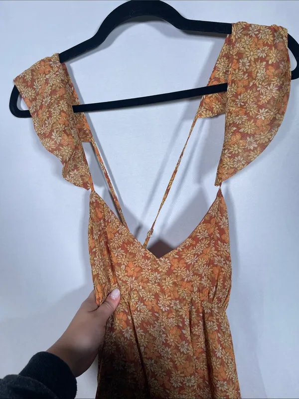 Madewell Womens Georgette Orange Floral Tiered Midi Dress 2/Xs - Image 5