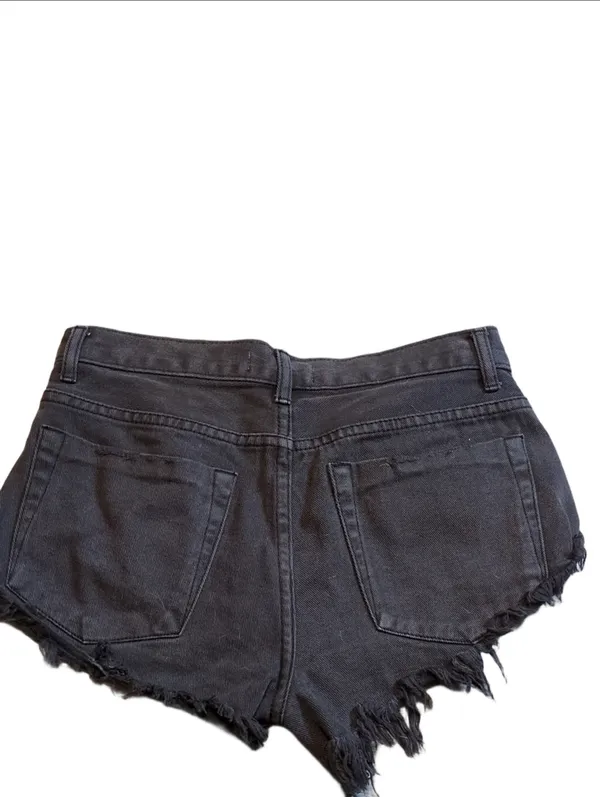 Mustard Seed Black Cut Off Fringe Button Fly Jeans Shorts Size Small - Image 3