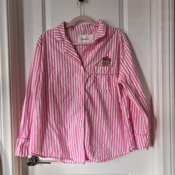 Bon‎ Artis Pink Striped Cat Embroidery Pajama Set 100% Cotton Women’s Size 1 - Image 4