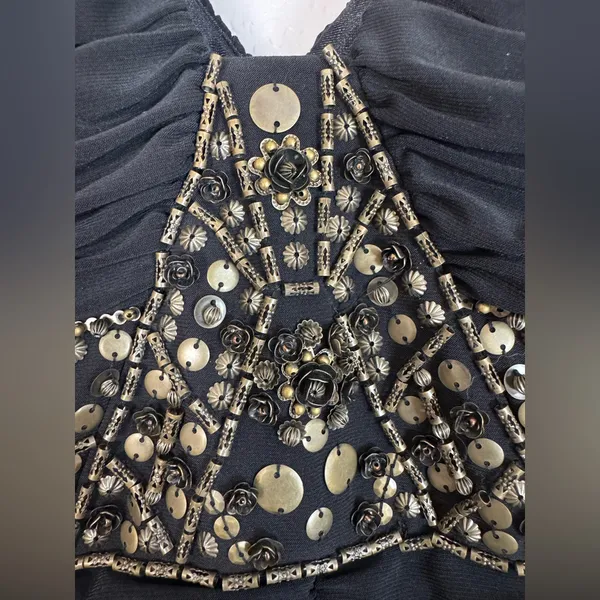 Vintage Sue Wong Nocturne Black Ruched Beaded Mini Dress size 8 - Image 8