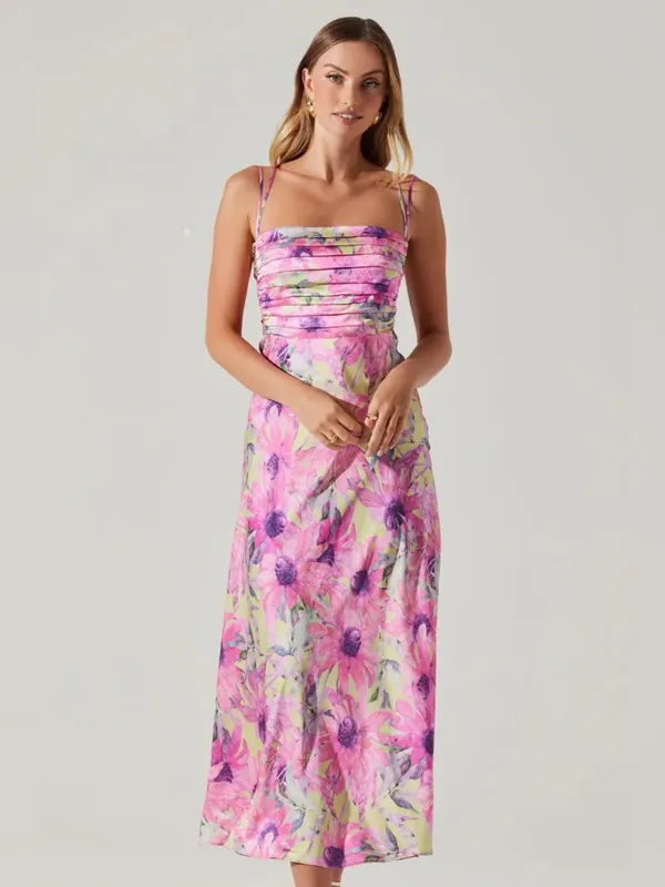 ASTR Antlia Pink Floral Spaghetti Strap Midi Dress Medium Wedding Guest Formal - Image 4
