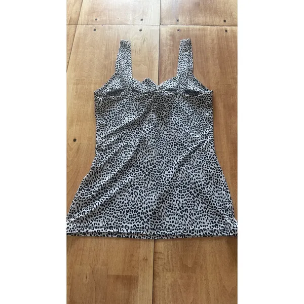 White House Black Market XS Leopard Print Ruched Sweetheart Tank Top Black White - Image 5