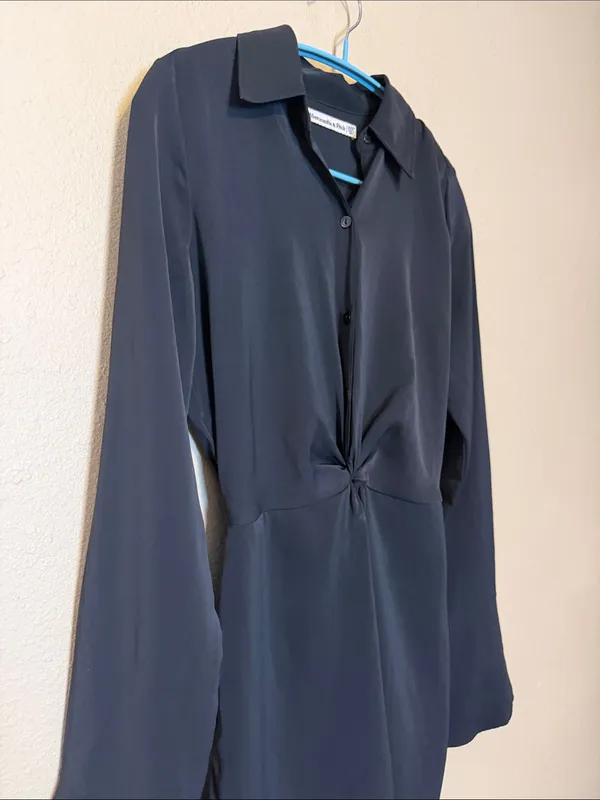 Abercrombie & Fitch Knot-Front Shirt Dress black‎ twist Size XXS Tall - Image 4