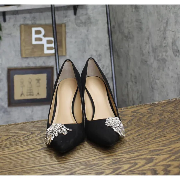 INC International Concepts Saija Pumps Embellished Heels Black Microsuede 8M - Image 3