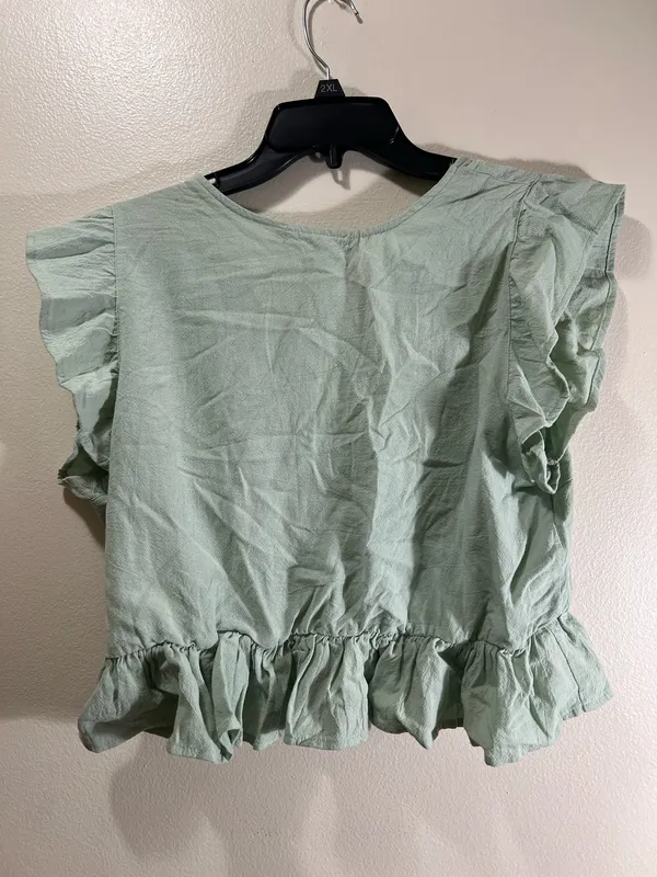 Vneck Ruffle Crop Top and Wide Leg Pants Green Size L - Image 6