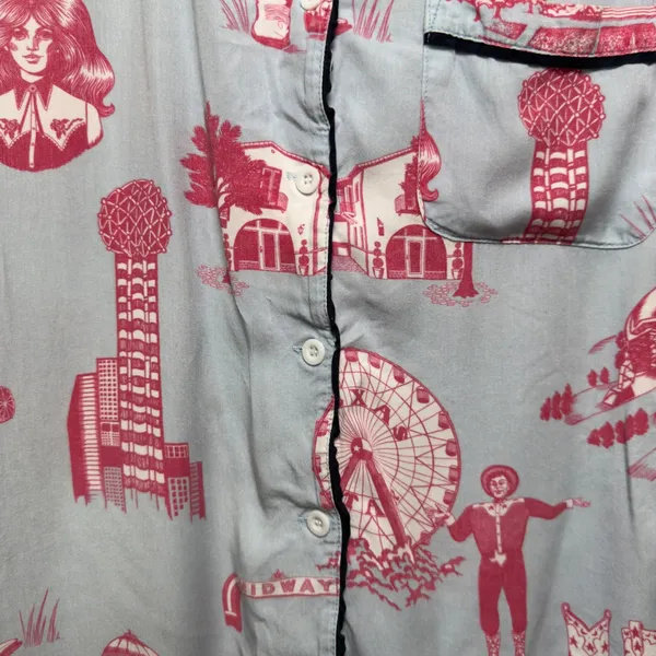 Katie Kime‎ Women Cotton Pajama Top Small Blue Pink Texas Toile Western Big Tex - Image 4