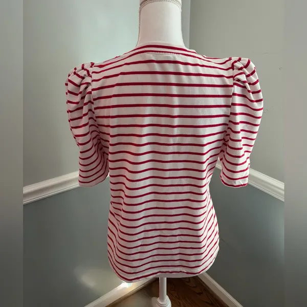 English Factory Red & White Stripe Pleated Puff Sleeve Top – Medium - Image 5